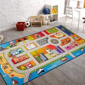 City Play Mat for Driving Toy Cars 59x31inch Kids Rug, Area Rug Non-Slip